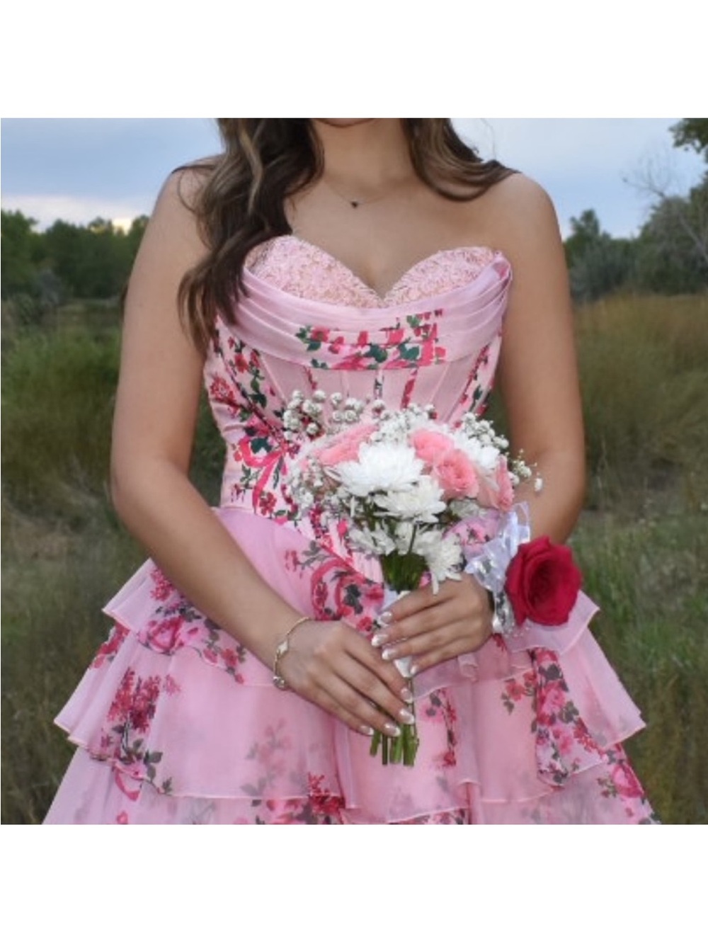 Sherri Hill Pink Floral Strapless Mini Dress - Picture 4 of 7